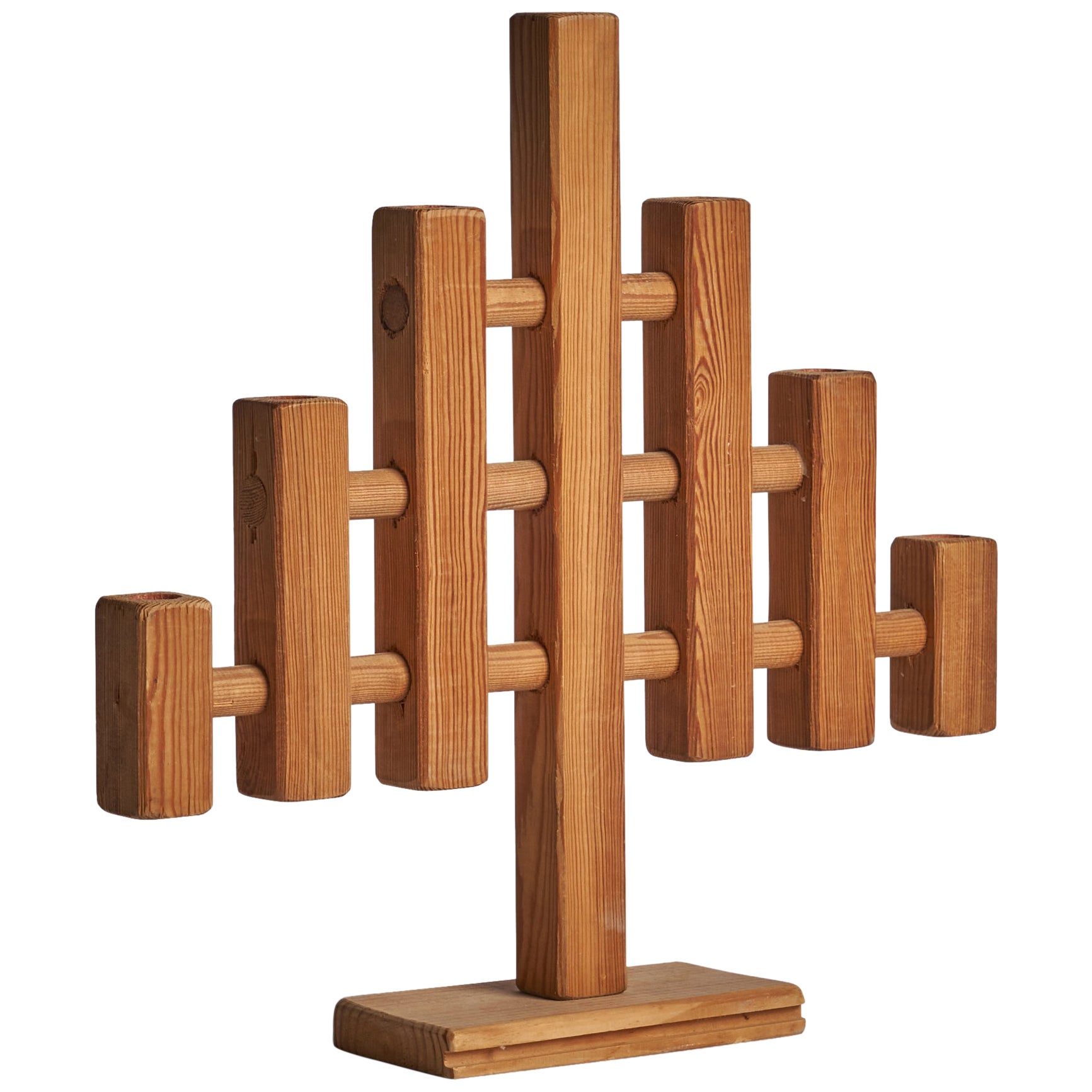 Swedish Designer, Candelabra, Pine, Sweden, 1970s For Sale