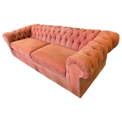 Vintage Tufted Upholstered Chesterfield Rolled Arm Sofa