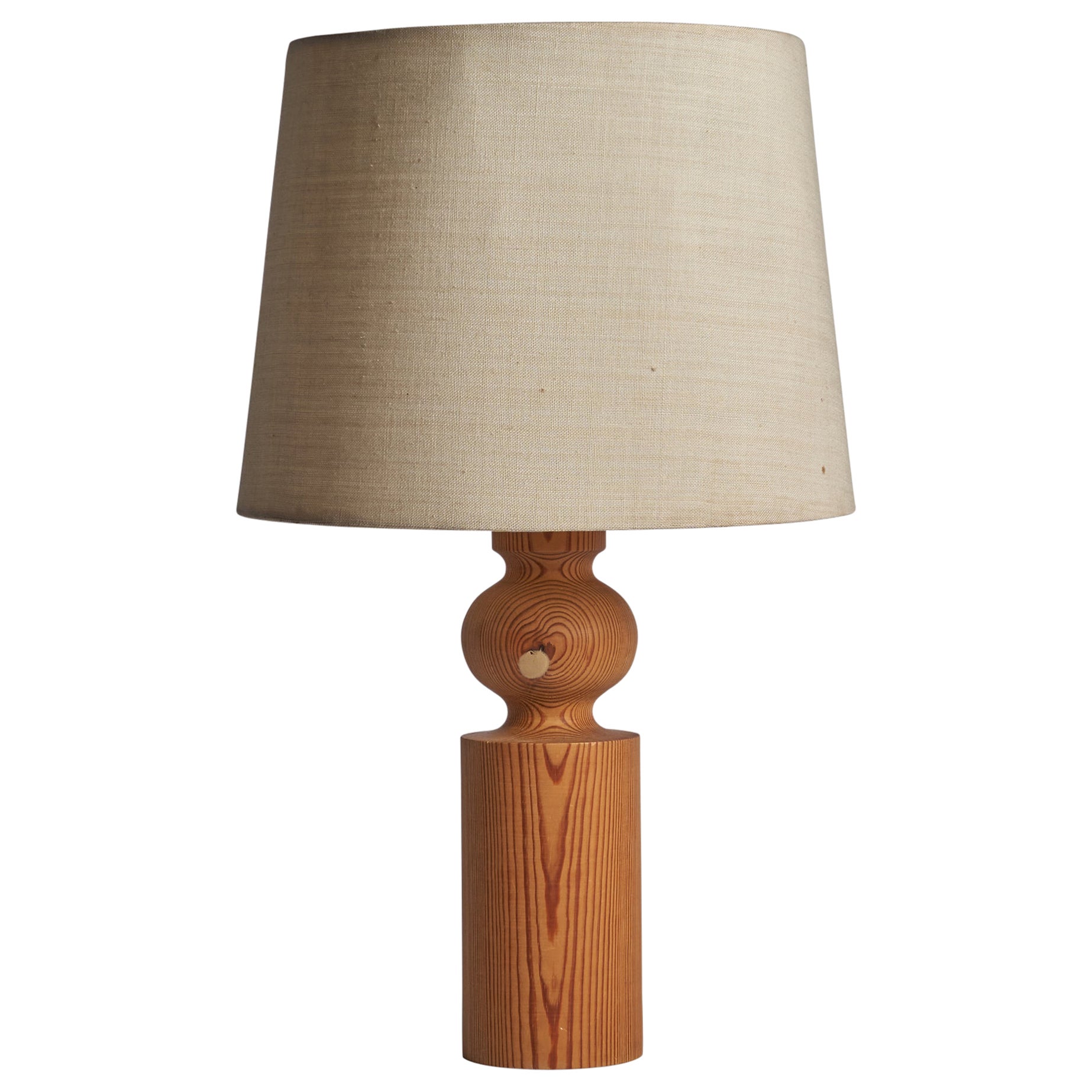 Uno Kristiansson, Table Lamp, Pine, Fabric, Sweden, 1960s For Sale