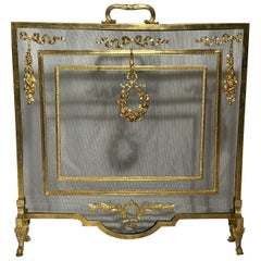 Antique French Louis XVI Bronze D'ore Fire Screen, Circa 1875-1885.