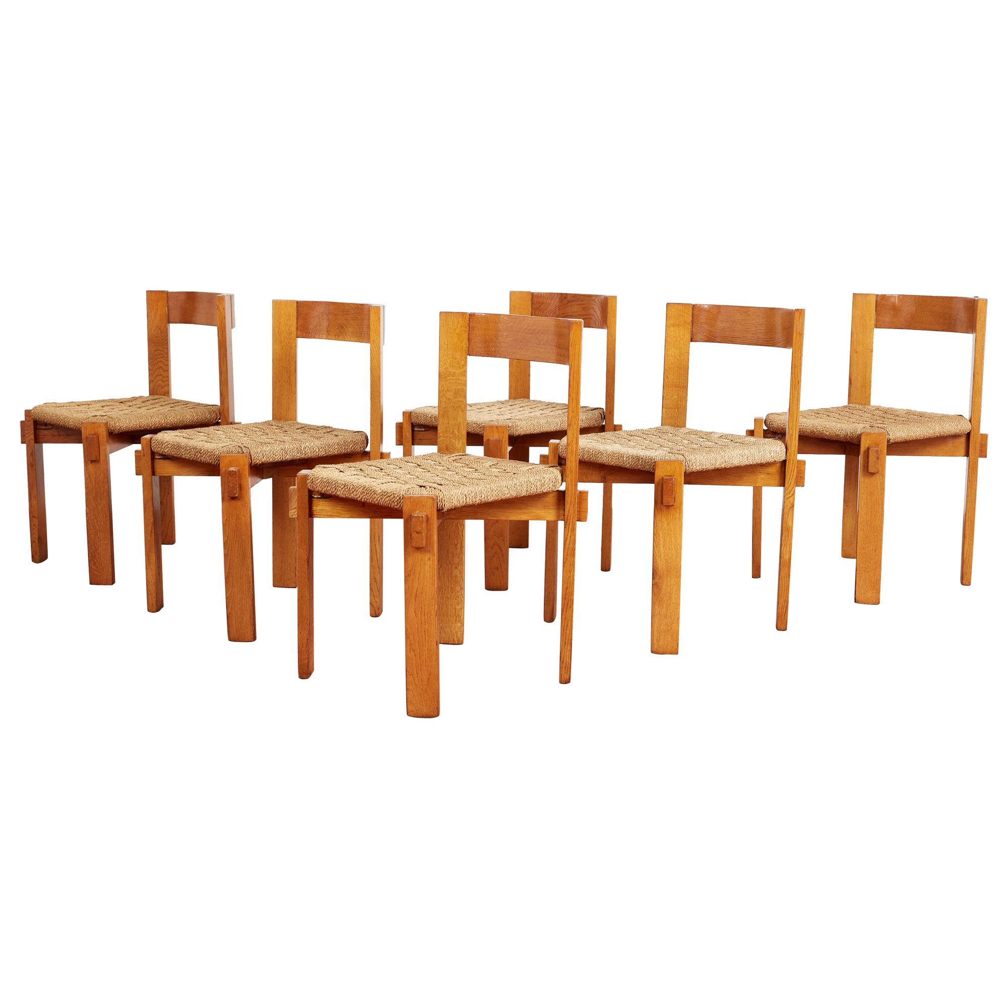 Set of 6 Charlotte Perriand attributed Dining Chairs For Sale