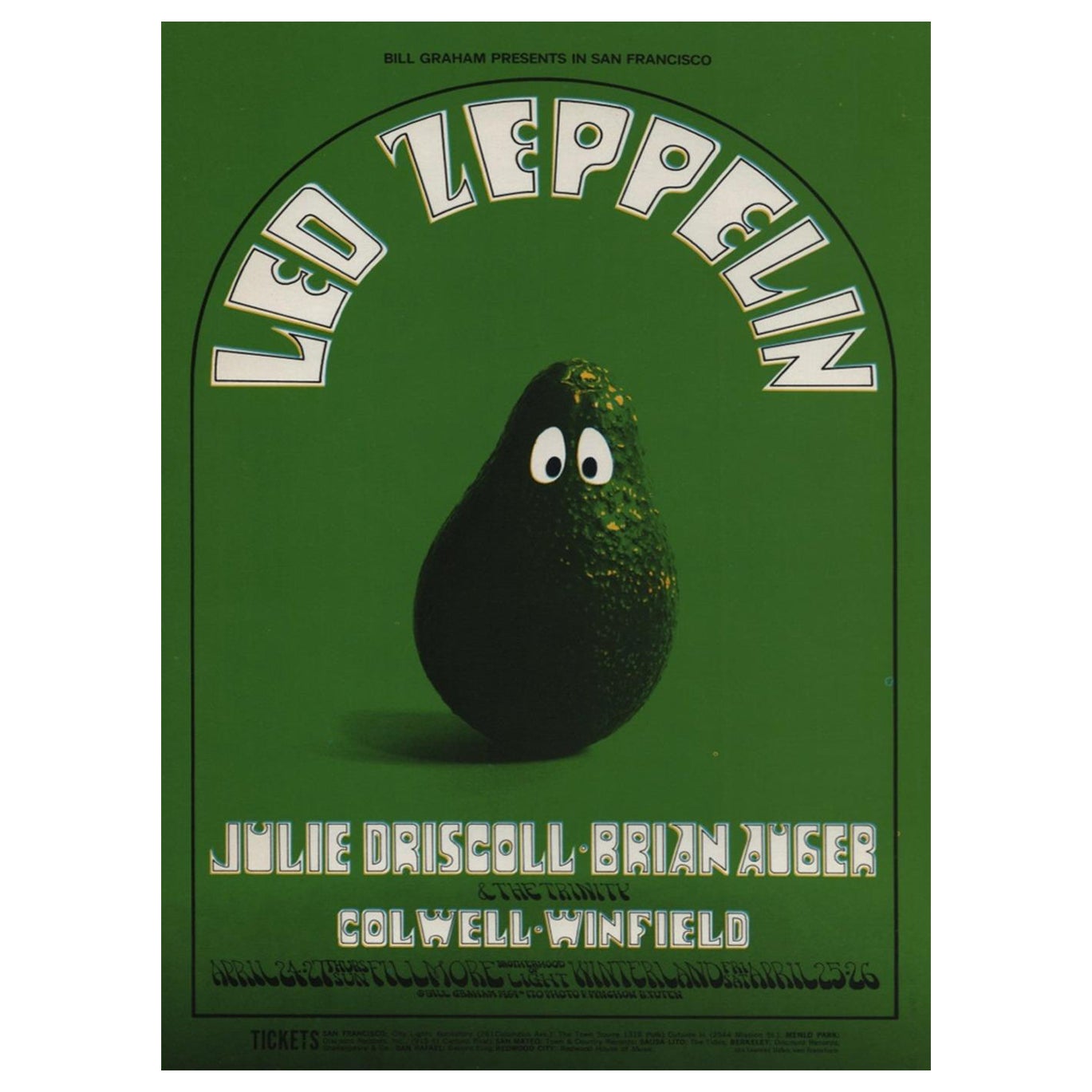 1969 Led Zeppelin Fillmore Original Vintage Poster For Sale at 1stDibs