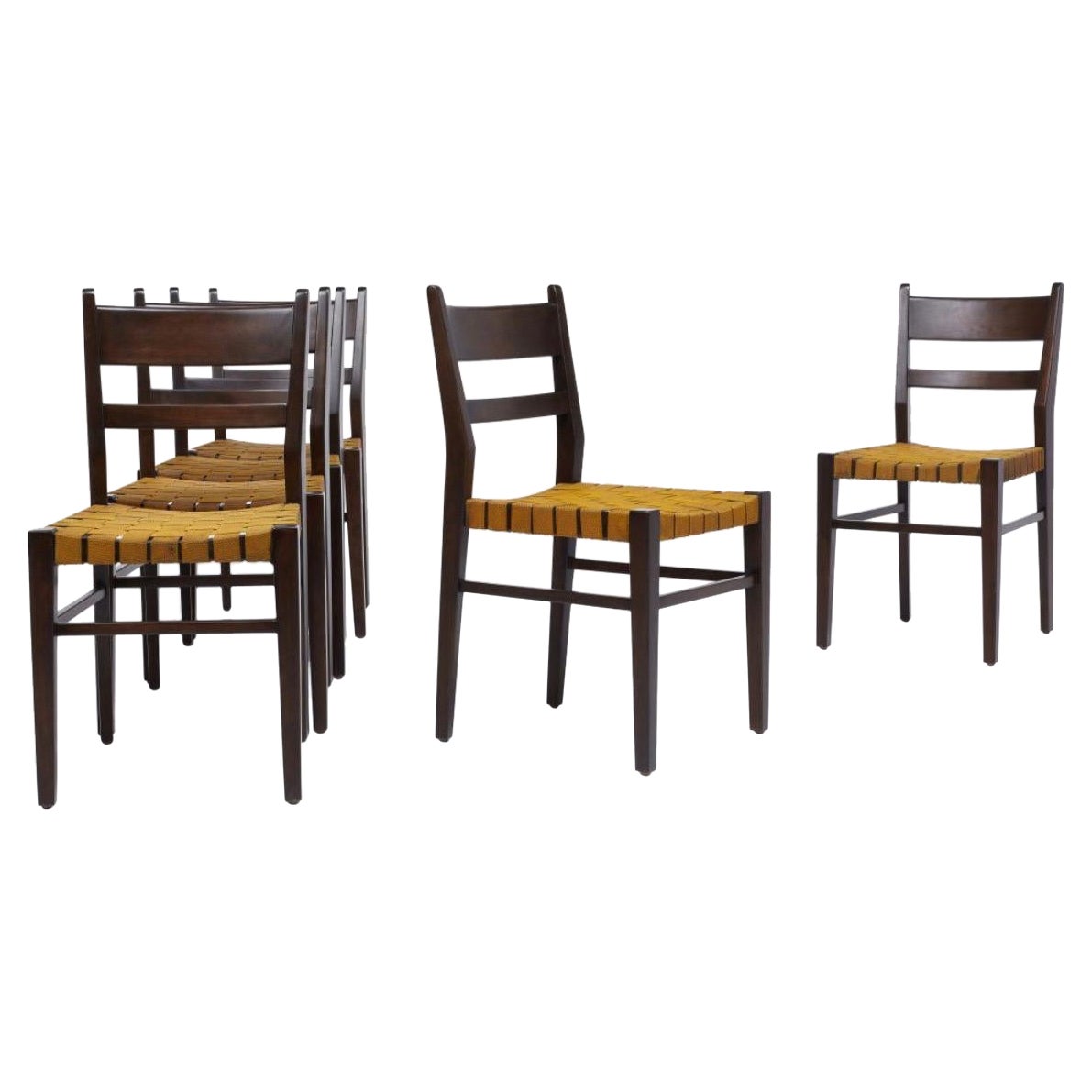 6 chaises de salle à manger en acajou avec sièges tissés attribuées à Edmond Spence, années 1940