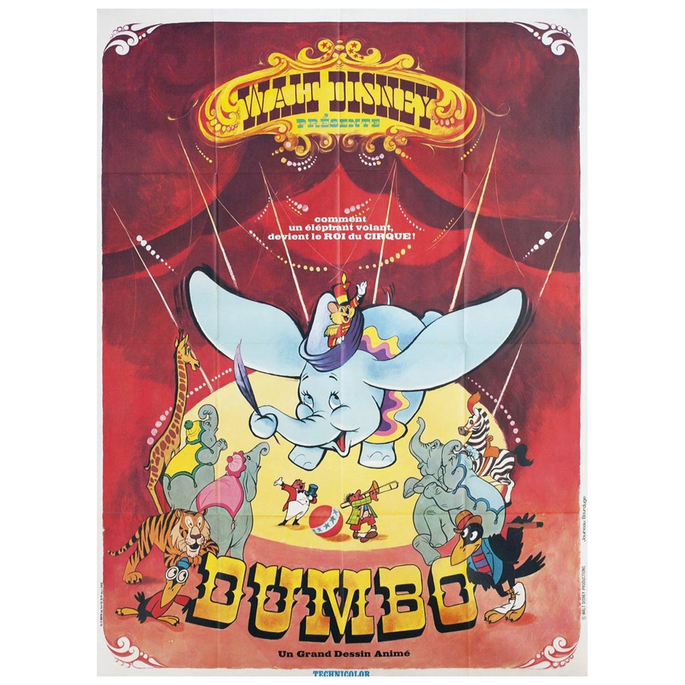 1941 Dumbo (französisch) Original-Vintage-Poster