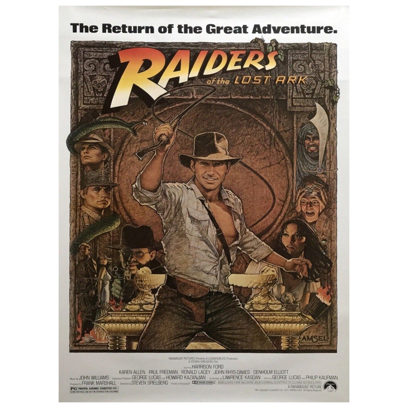 Affiche vintage d'origine Raiders of the Lost Ark, 1981