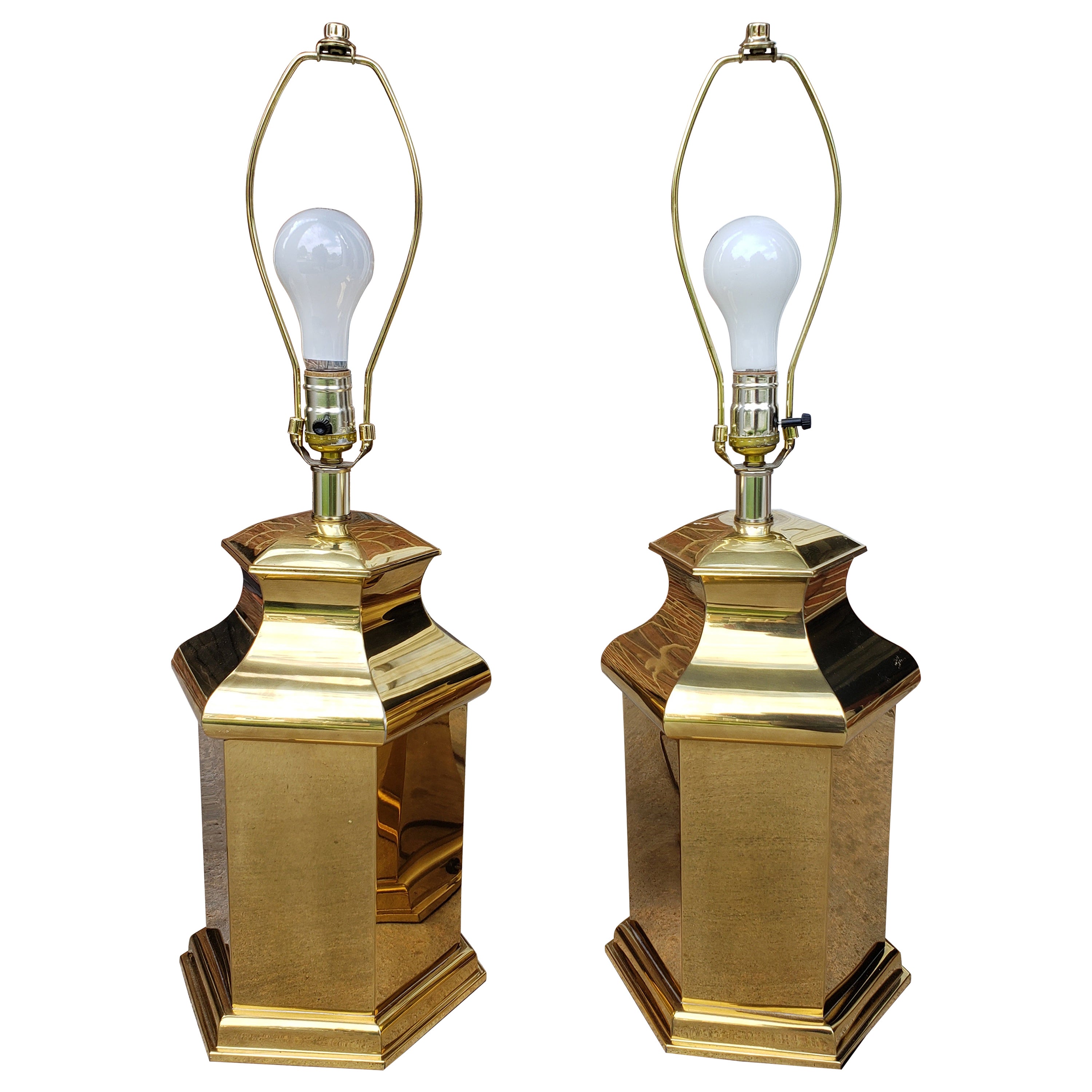 1980s Modern Polished Brass Table Lamps - a Pair For Sale