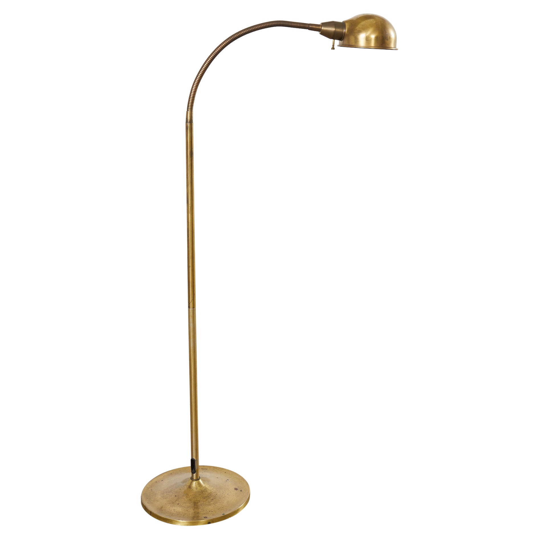 Midcentury Modern Patinated Brass Adjustable Floor Lamp For Sale at 1stDibs