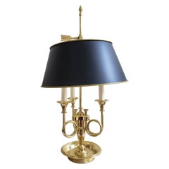 Late 20th Century French Bouillote 3-Arm Polished Brass TableLamp 