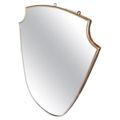 1960s Gio Ponti Style Mid-Century Modern Brass Shield Shaped Italian Mirror