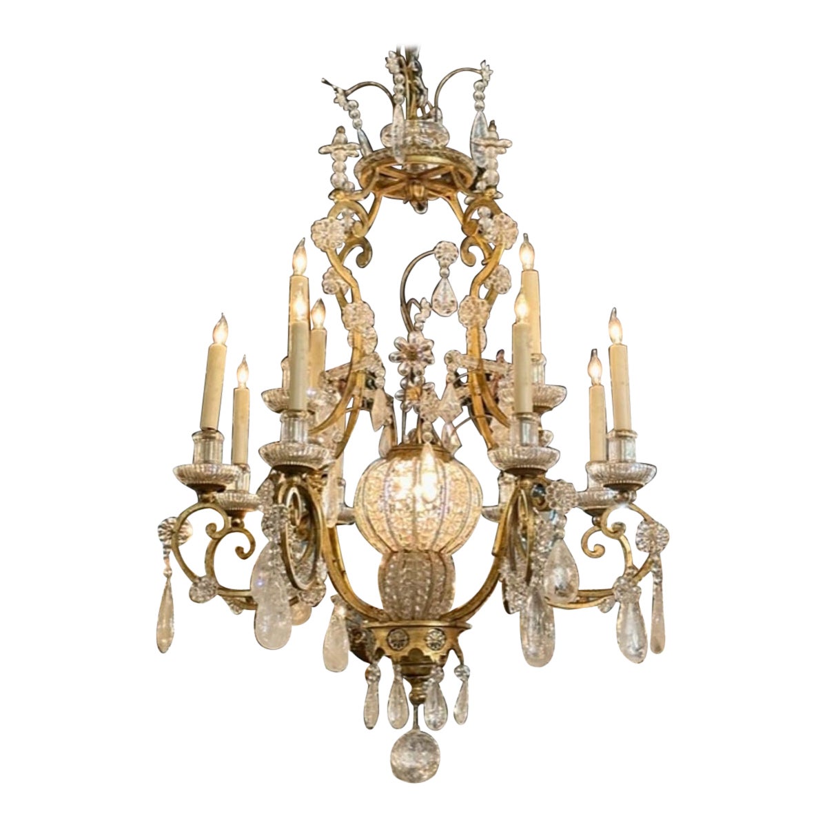 French Maison Bagues Rock Crystal Chandelier For Sale