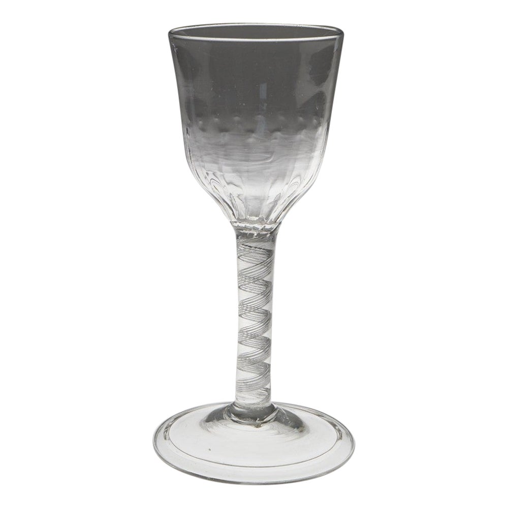 A Fine Large Rib Moulded Air Twist Stem Wine Glass With Folded Foot c1745 For Sale