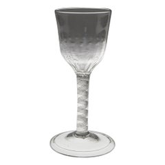 A Fine Large Rib Moulded Air Twist Stem Wine Glass With Folded Foot c1745