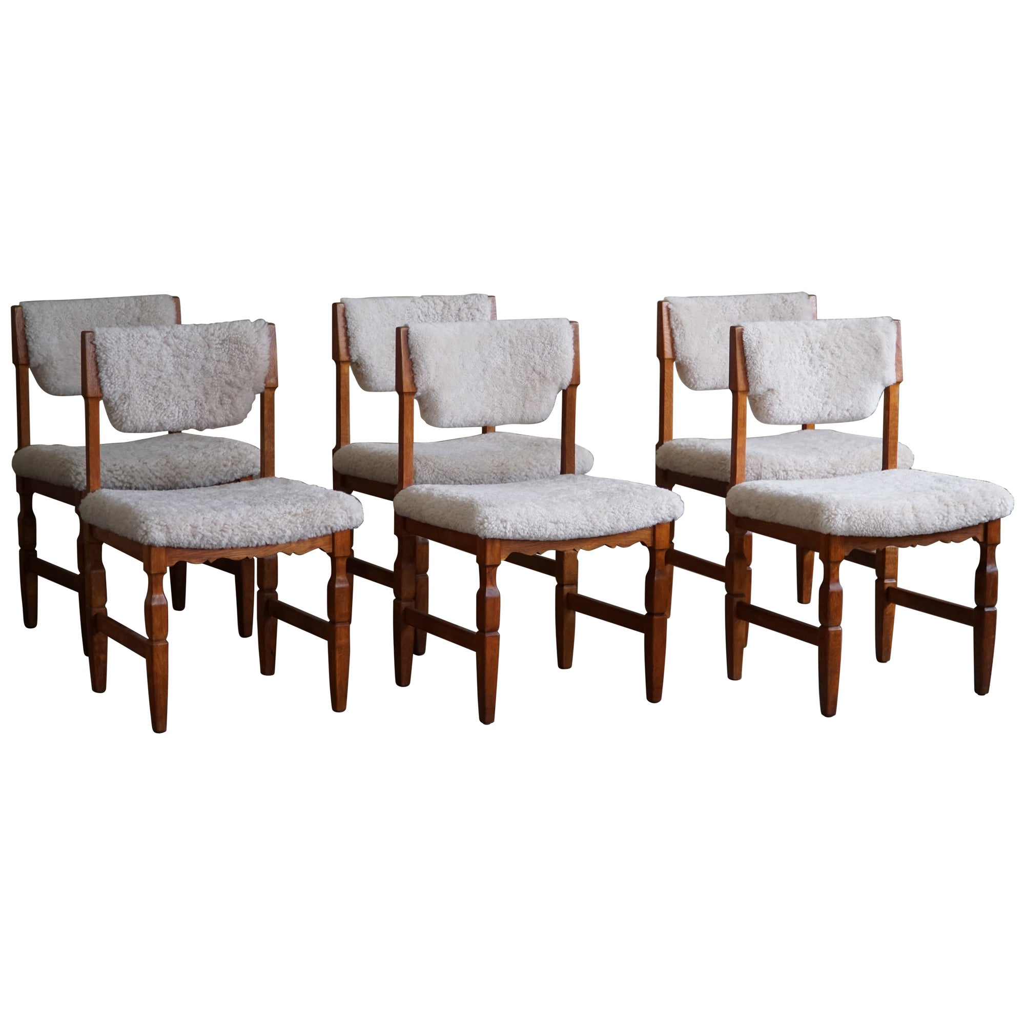 Set of 6 Dining Chairs in Oak & Lambswool, Danish Mid Century Modern, 1960s
