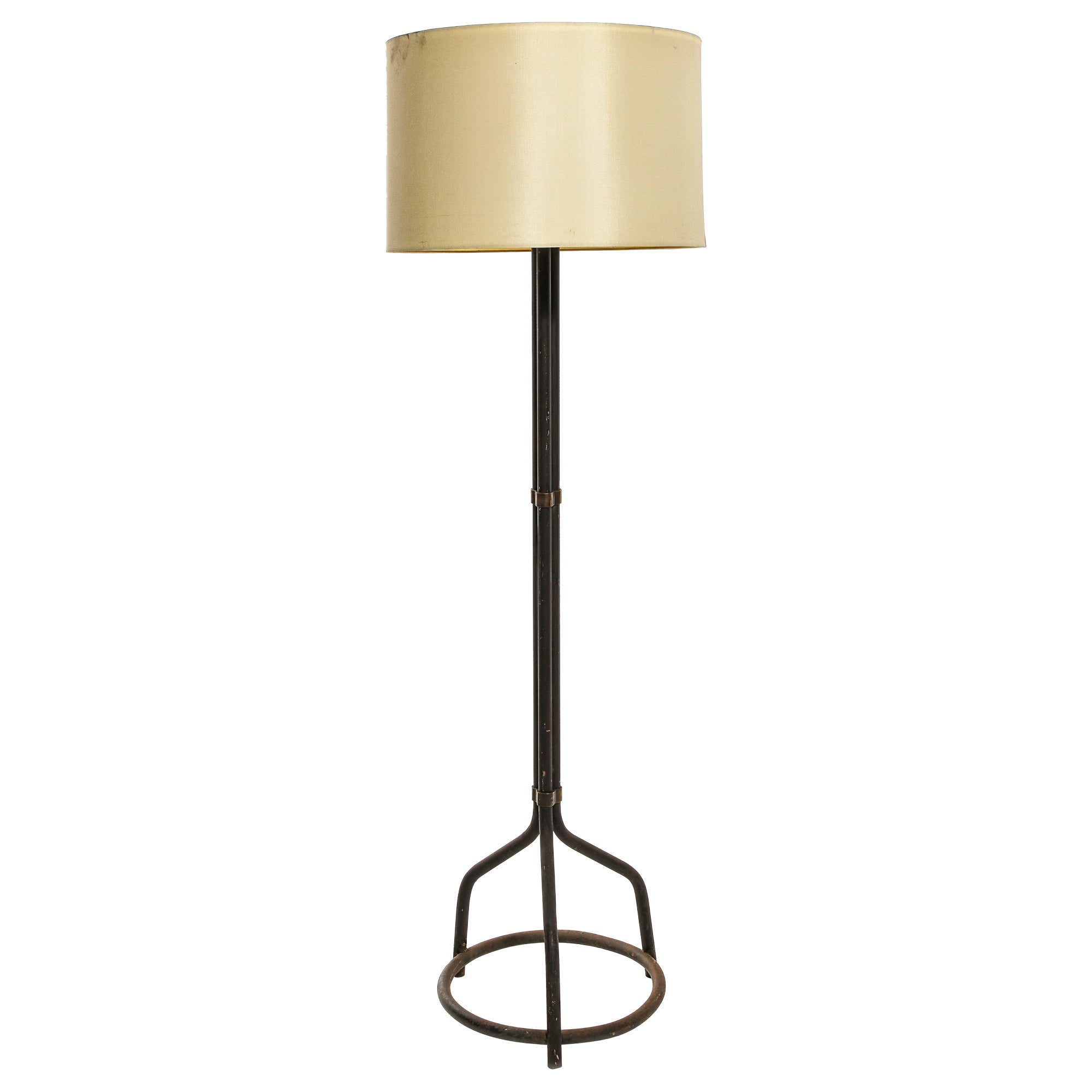 Brutalist Tripod Steel Tube Floor Lamp with Brass Details - France 1970's For Sale