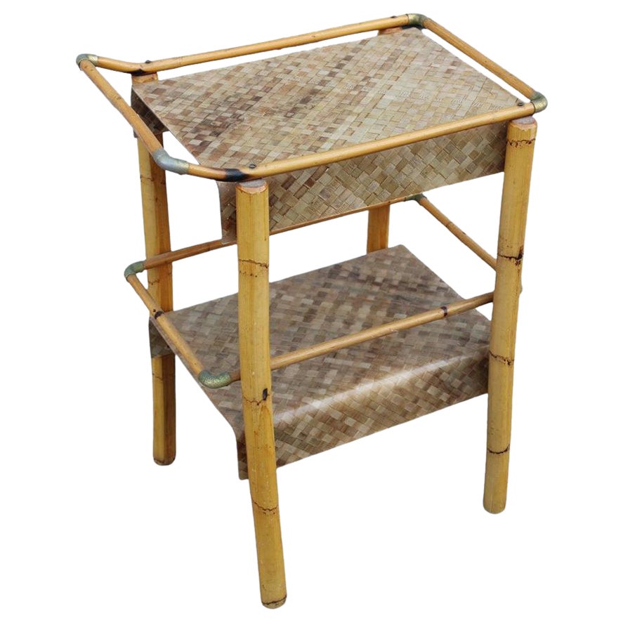 Table de bar en bambou et lucite design italien des années 1970 style Gabrella Crespi laiton