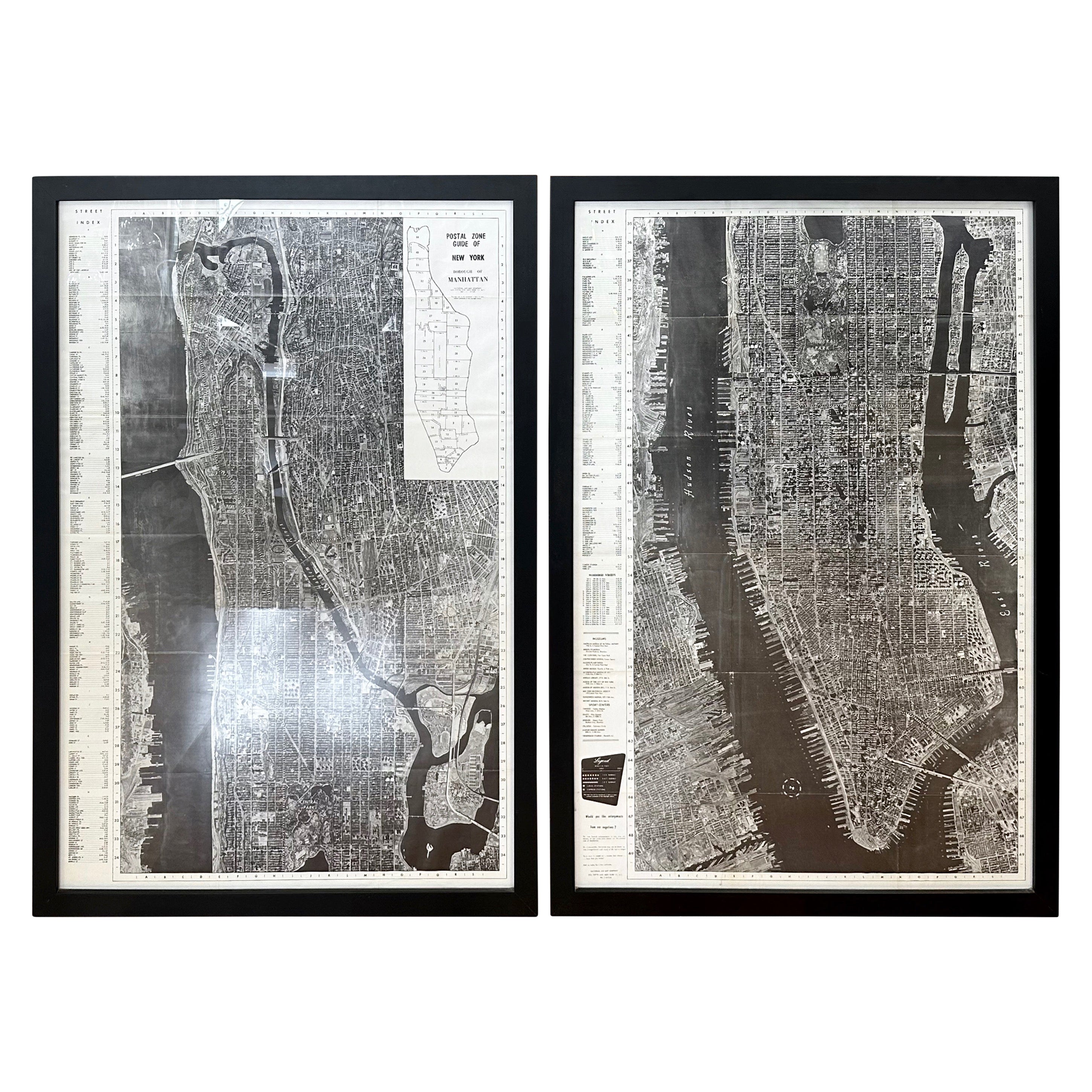 Pair of Monumental National Air Map Company Manhattan Aerial Photo Maps, 1955 For Sale