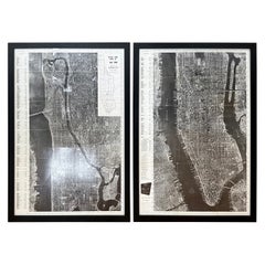 Retro Pair of Monumental National Air Map Company Manhattan Aerial Photo Maps, 1955