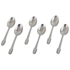 Georg Jensen perles Ensemble de six grandes cuillères de table en argent sterling.