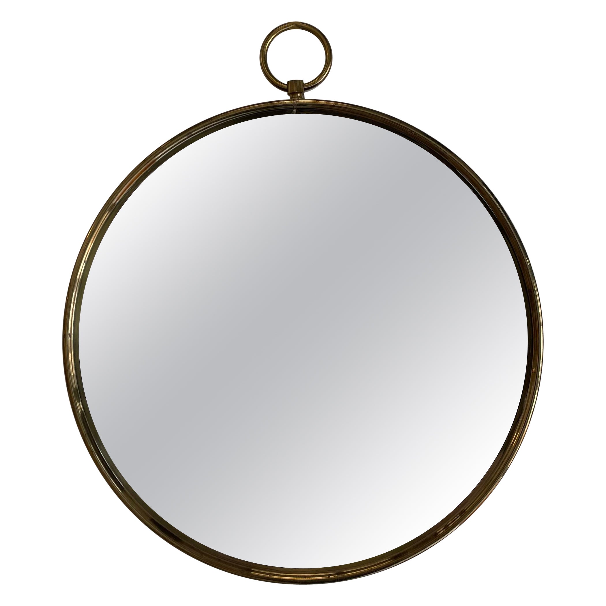 1960s Circular Brass Wall Mirror For Sale
