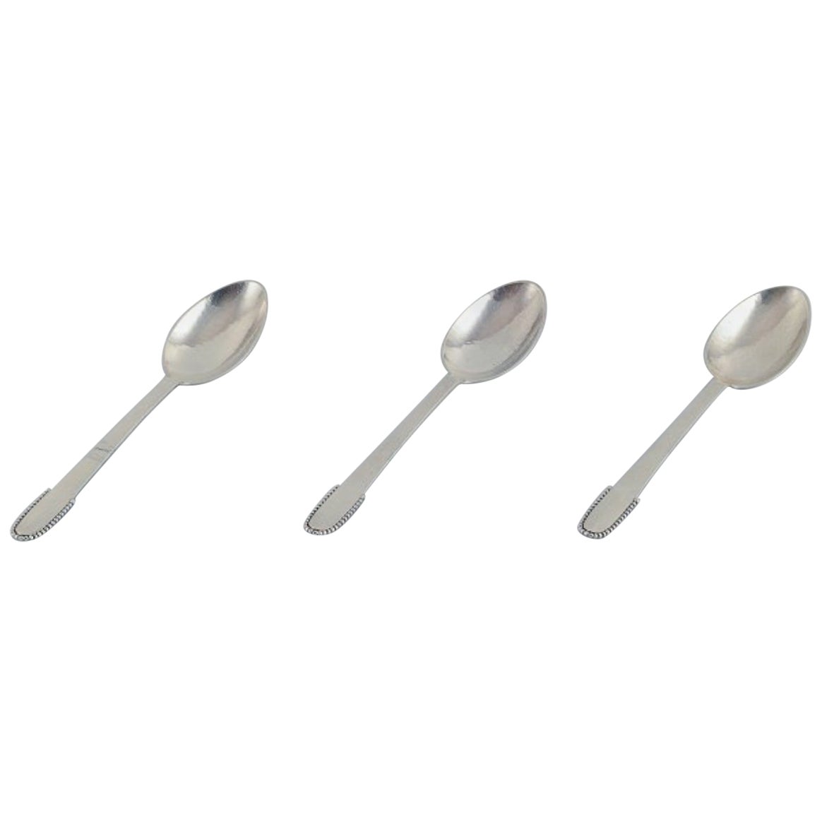 Georg Jensen Beaded. Three dinner spoons in sterling silver. For Sale