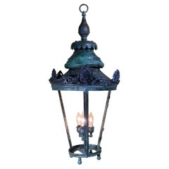 Large Antique Round  Hanging Copper Lantern