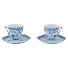 Royal Copenhagen, Blue Fluted Full Lace, a pair of coffee cups.