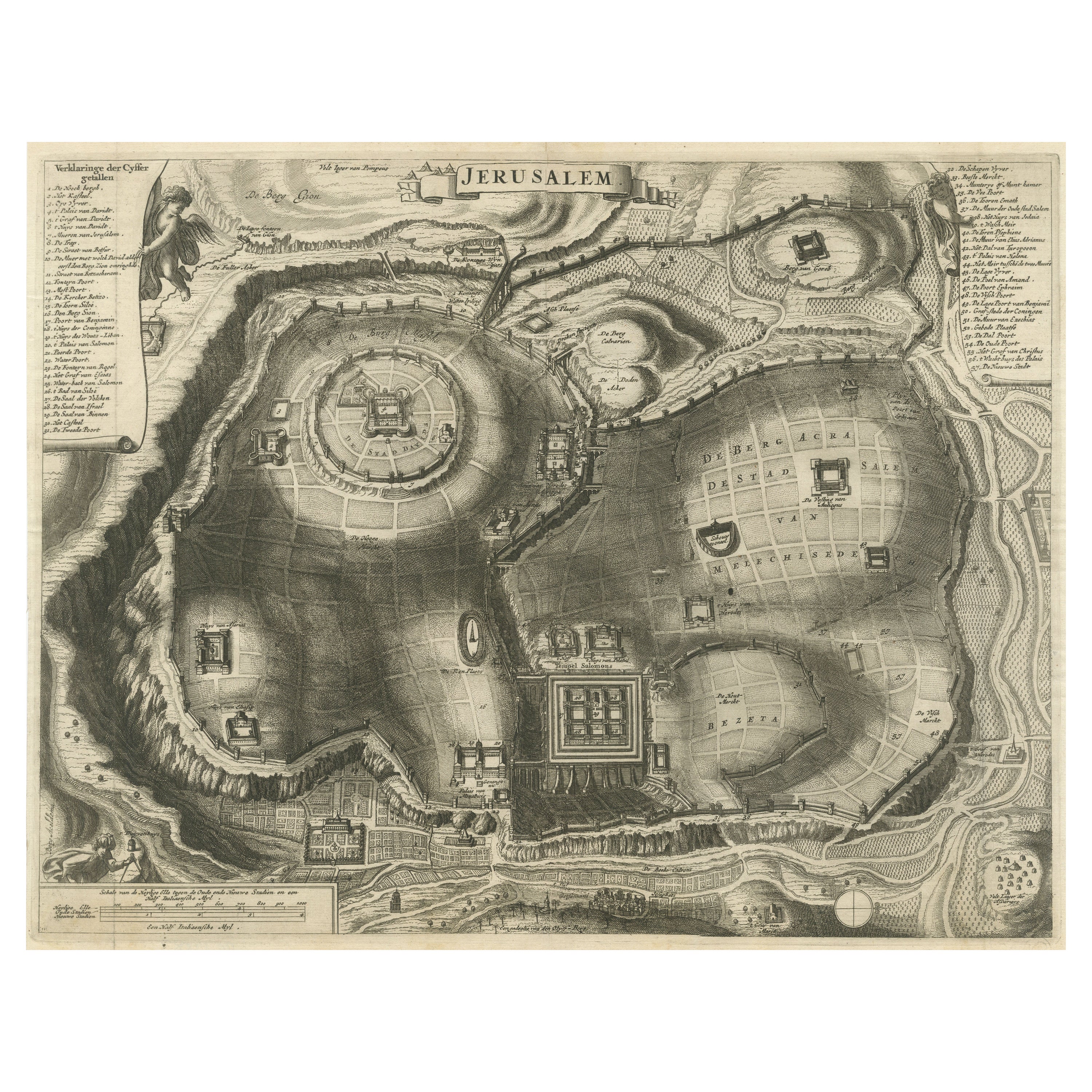 Plan antique de la ville de Jérusalem en vente