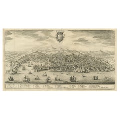 Original Antique Bird's-Eye View of the City of Genoa