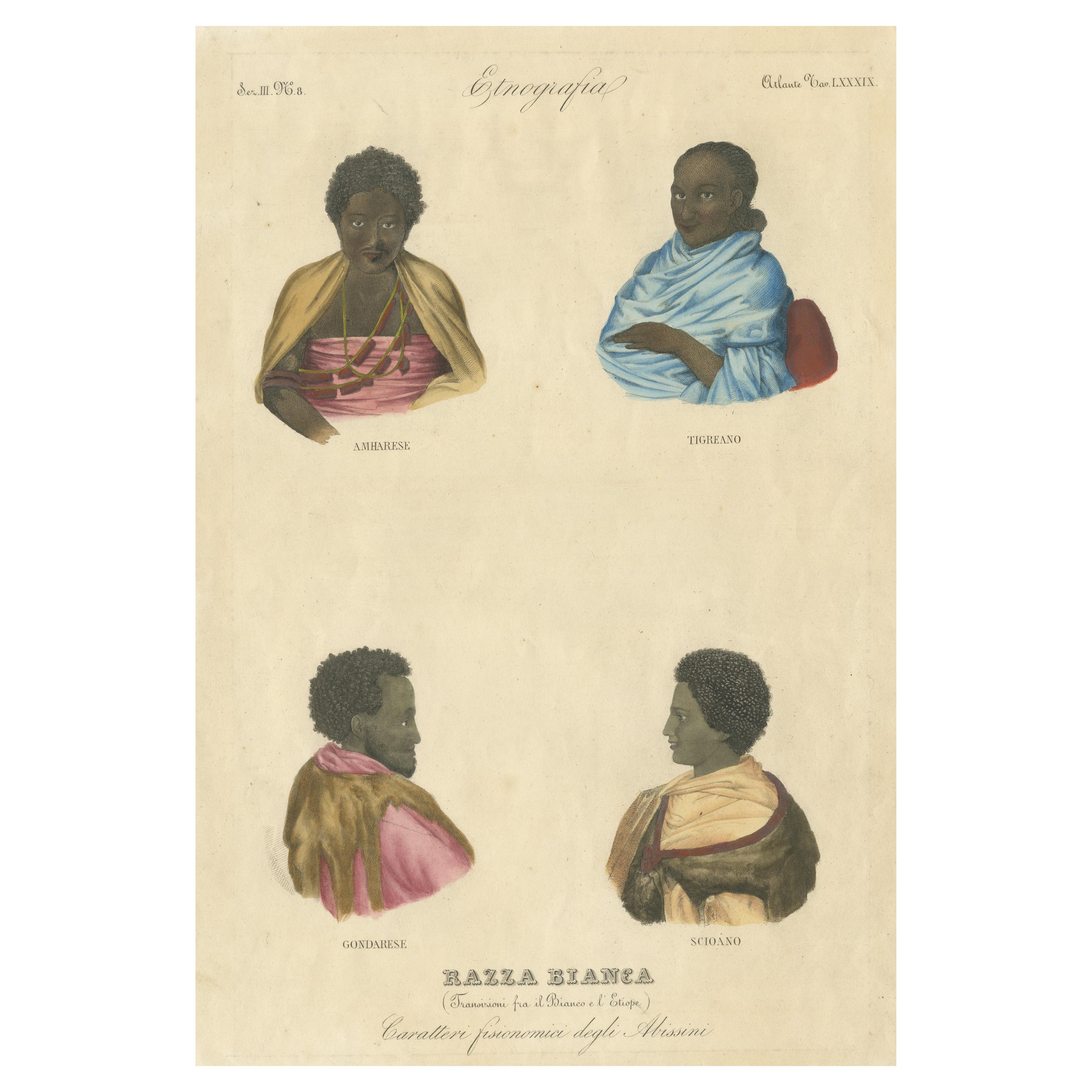 Antique Print of Natives from Ethiopia  For Sale