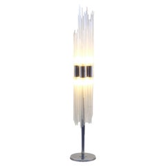 Used Sculptural Art Floor Lamp in Reed Glass Rods on Chrome Stand In Italy 1960's 