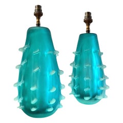 A Pair of Mid Twentieth Century Murano Glass Vases as Lamps 