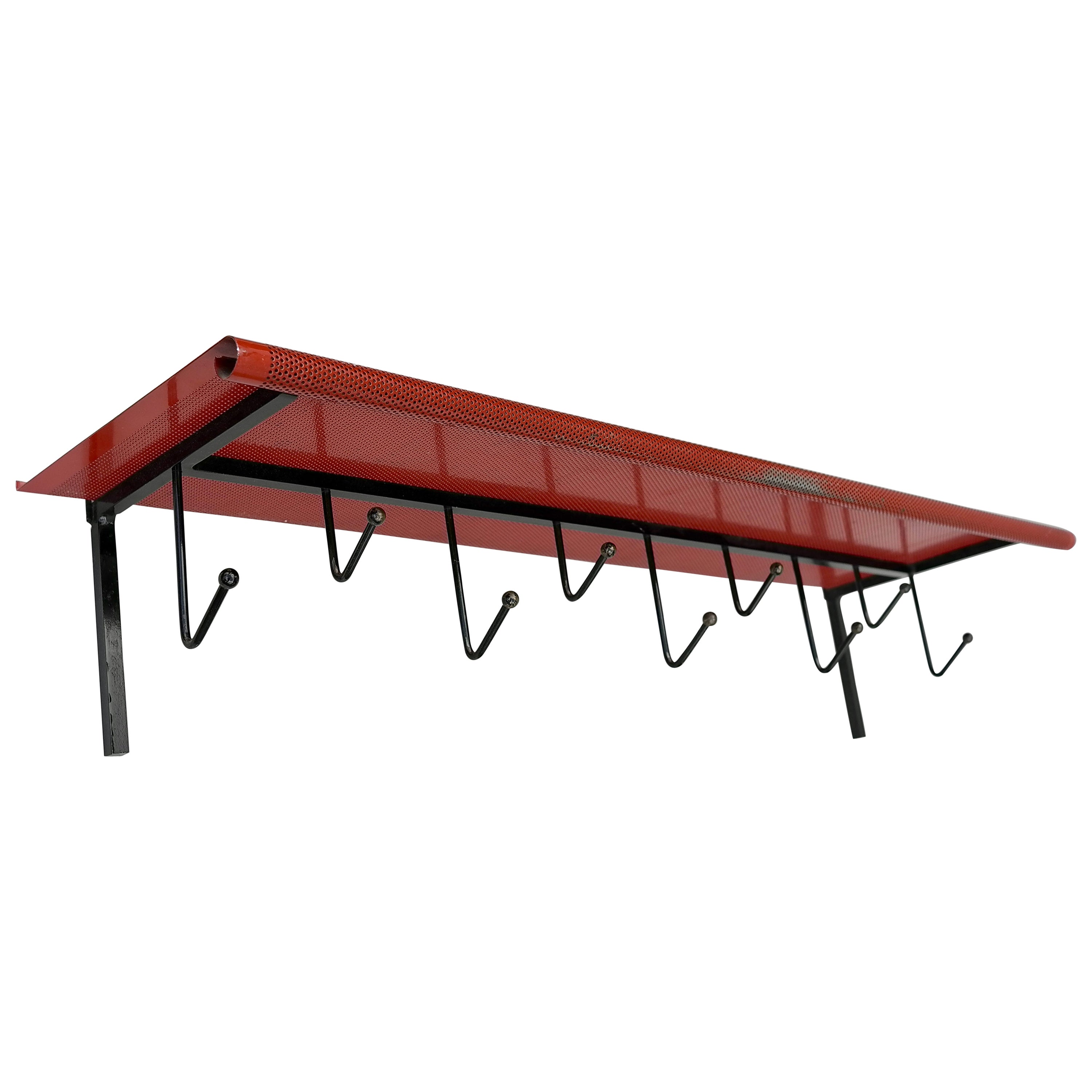 Mathieu Matégot Red and black Wall-Mounted Coat Rack, 1950s For Sale