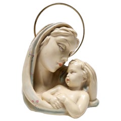 Vintage Glazed Ceramic and Brass Holy Mary and Jesus by Arturo Pannunzio, Italy