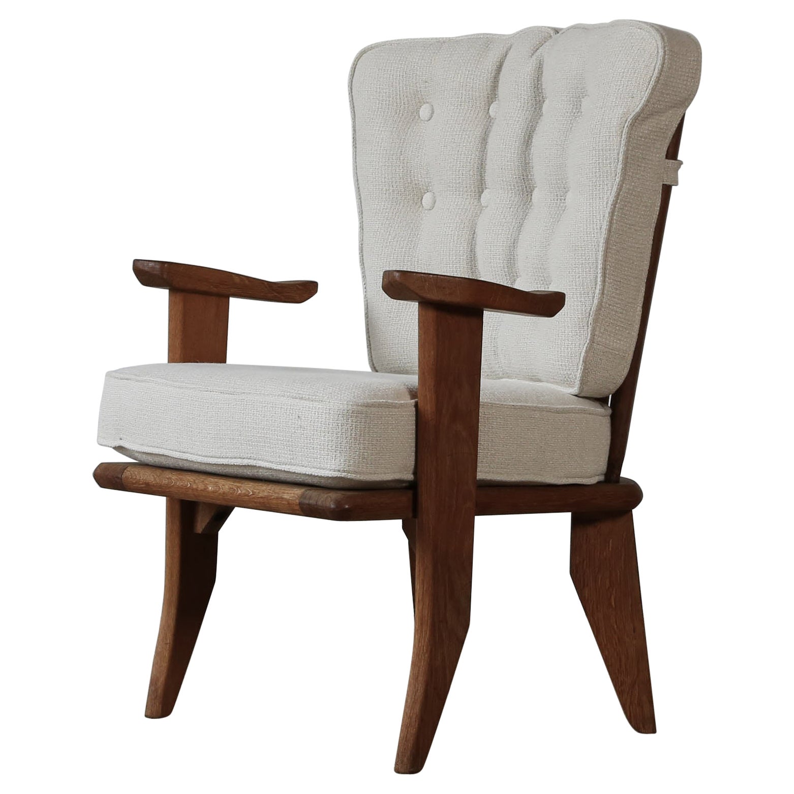 Guillerme et Chambron Oak Lounge Chair / Armchair, France, 1960s