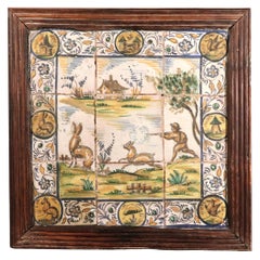 Spanish Catalan Faience Rabbit Hunting Tile Picture