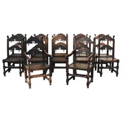 Set of Twelve 17th Century Derbyshire Back Stools – Ten Standards and Two Carver