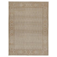 Rug & Kilim’s Distressed Style Rug in Beige, Gray and Blue Geometric Pattern