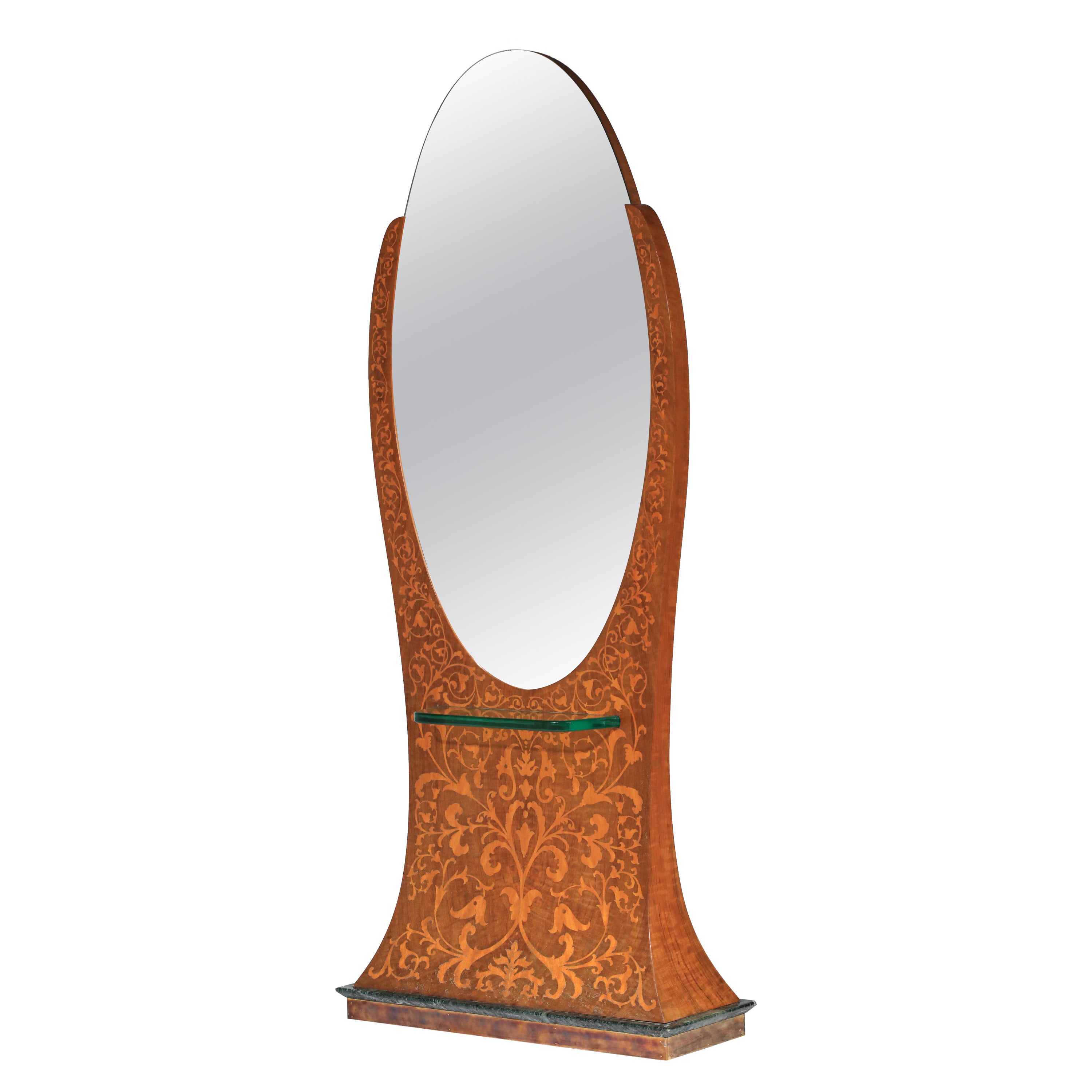 seltener italienischer großer Psyche-Spiegel aus den 30er Jahren Intarsien-Spiegeleinheit
