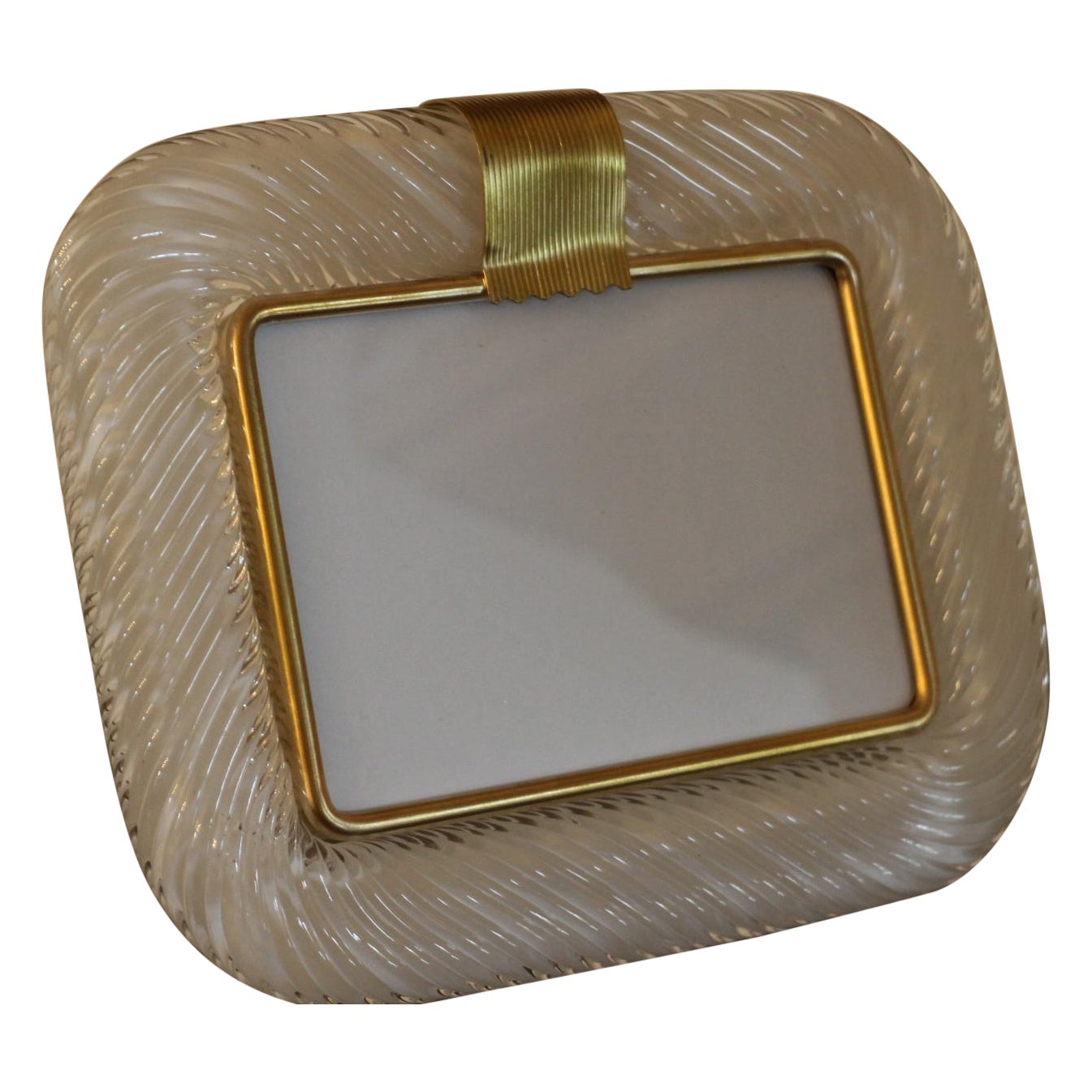 2000's Milky White Twisted Murano Glass and Brass Picture Frame by Barovier