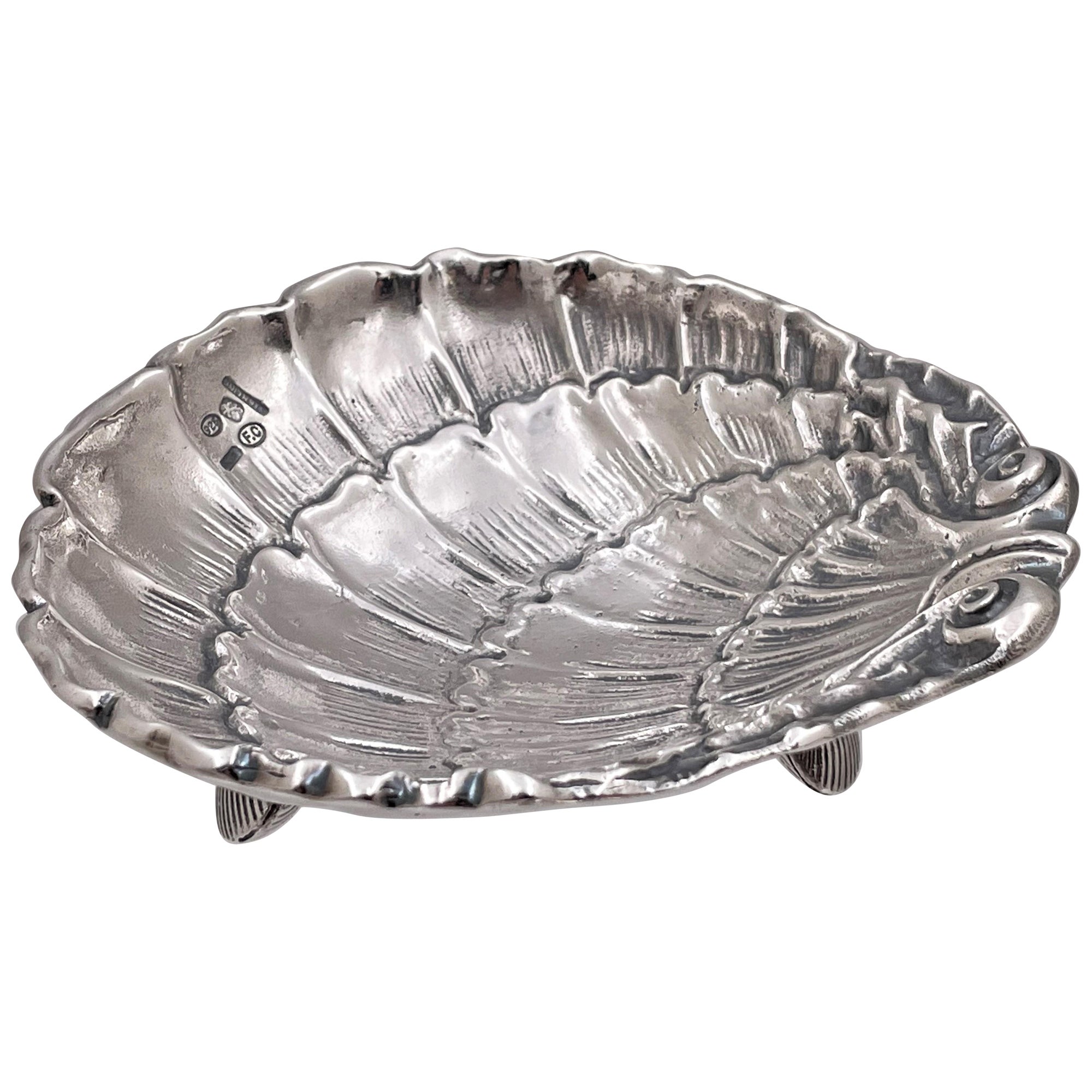 Cacchione Prestigious Italian Sterling Silver Shell-Shaped Nut/ Trinket Dish For Sale