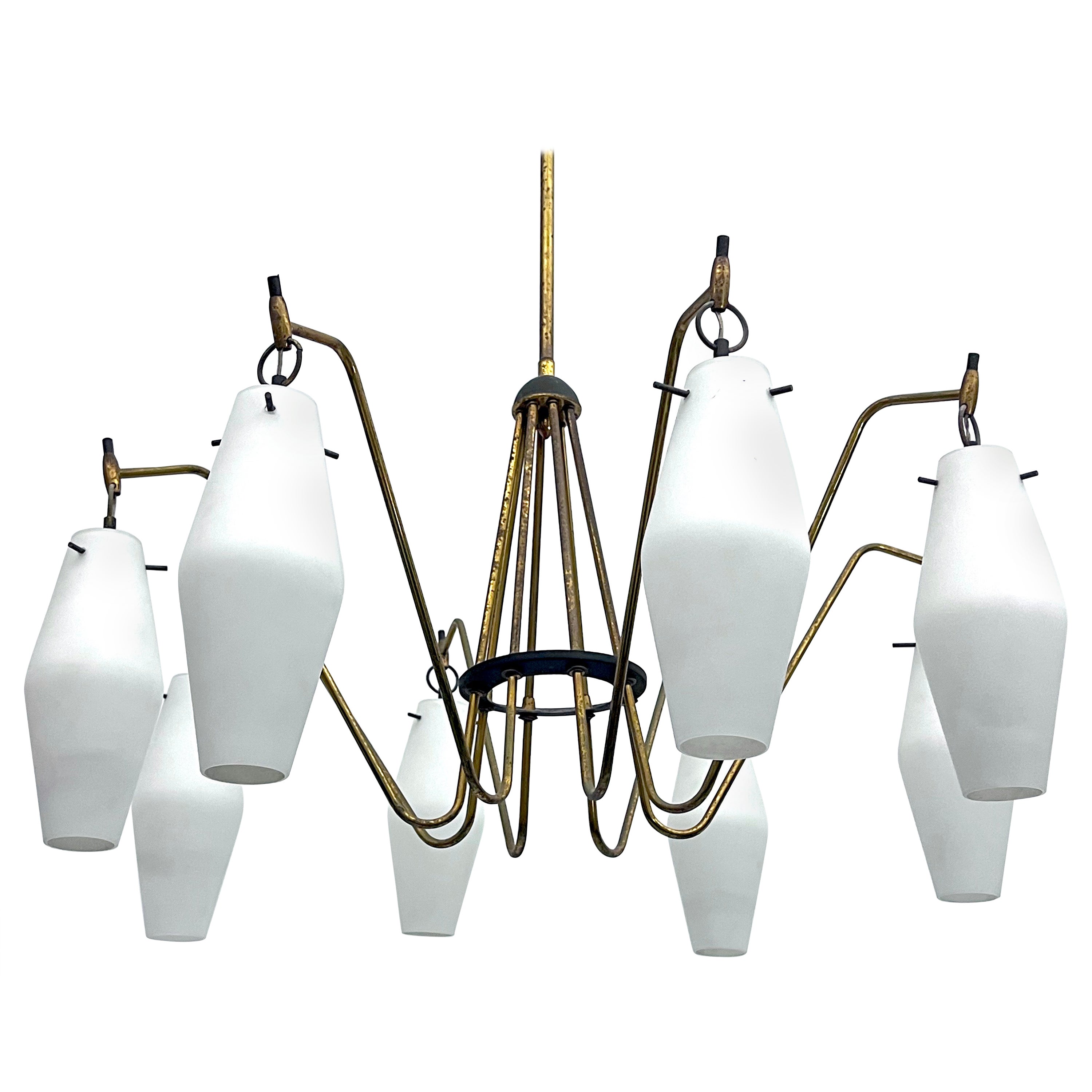Mid-Century Large 8 arms Arredoluce manner chandelier. Italy 1950s