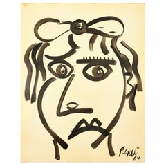 Painting by Peter Keil, Acrylic on Paper, C 1964, Face, No Frame, Modern Art