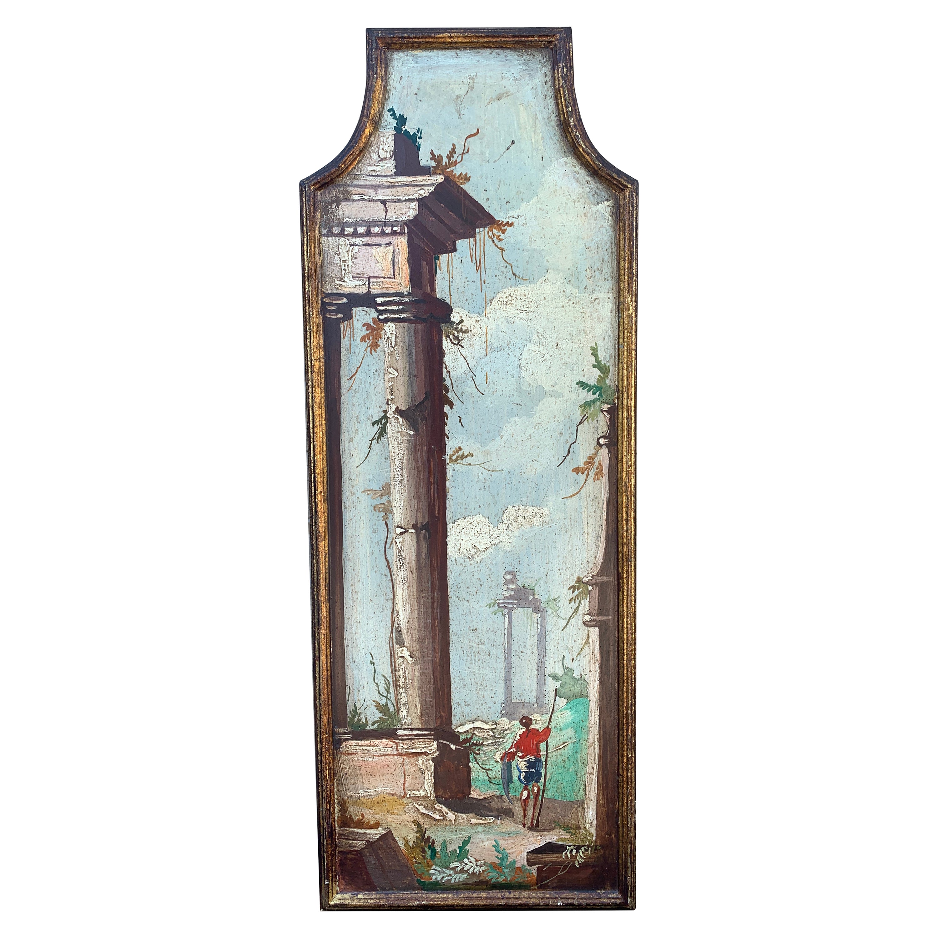 Antique Grand Tour Italian Capriccio Framed Oil on Board Painting of a Landscape For Sale