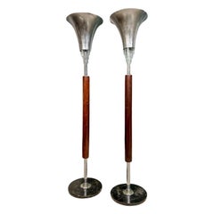 Paar Stehlampen aus Hartholz, Kristall und Metall, Unknown, 1940er Jahre