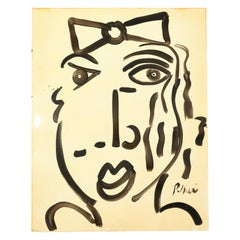 Pintura de Peter Keil, Dama con lazo, Acrílico sobre papel, C 1964, Firmado