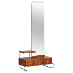 Restored Bauhaus Dressing Mirror, Mücke Melder, Chrome, Walnut, Czechia, 1930s