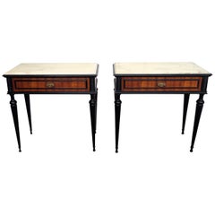 Pair of Italian Mid-Century Art Deco Wood Marble Top Night Stands Bedside Tables