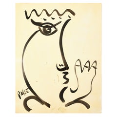 Gemälde von Peter Keil, ca. 1964, Deutschland, Gesicht auf Papier, signiert, ohne Rahmen, modern