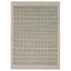 Rug & Kilim’s French Style Art Deco rug with White & Blue Geometric Patterns