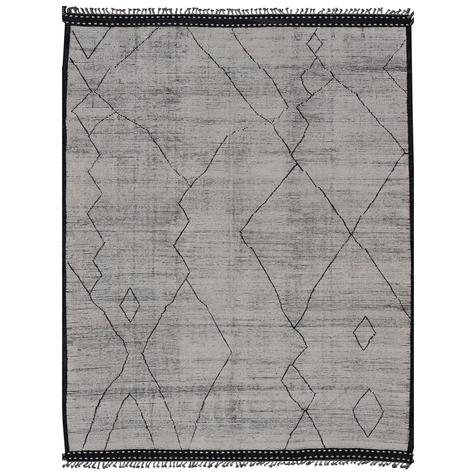 Modern Hand-Knotted Tribal Moroccan Rug in Wool with All-Over Design For Sale